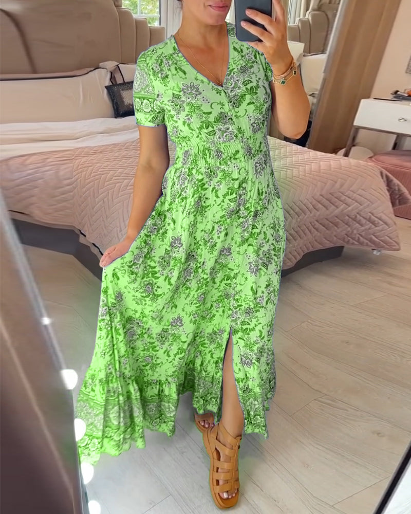 🔥Floral Print V-neck Dress
