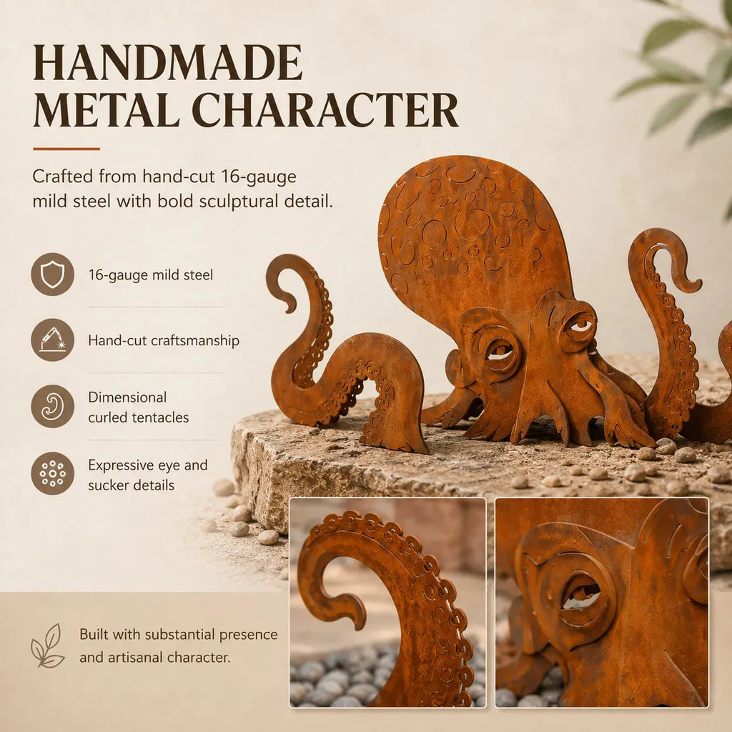 🔥 🐙Rust Patina Giant Squid Garden Sculpture