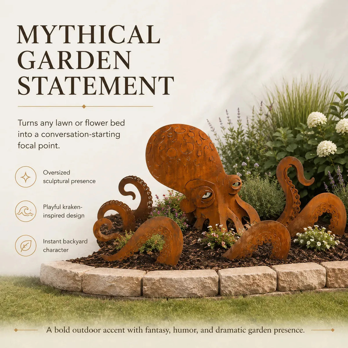 🔥 🐙Rust Patina Giant Squid Garden Sculpture