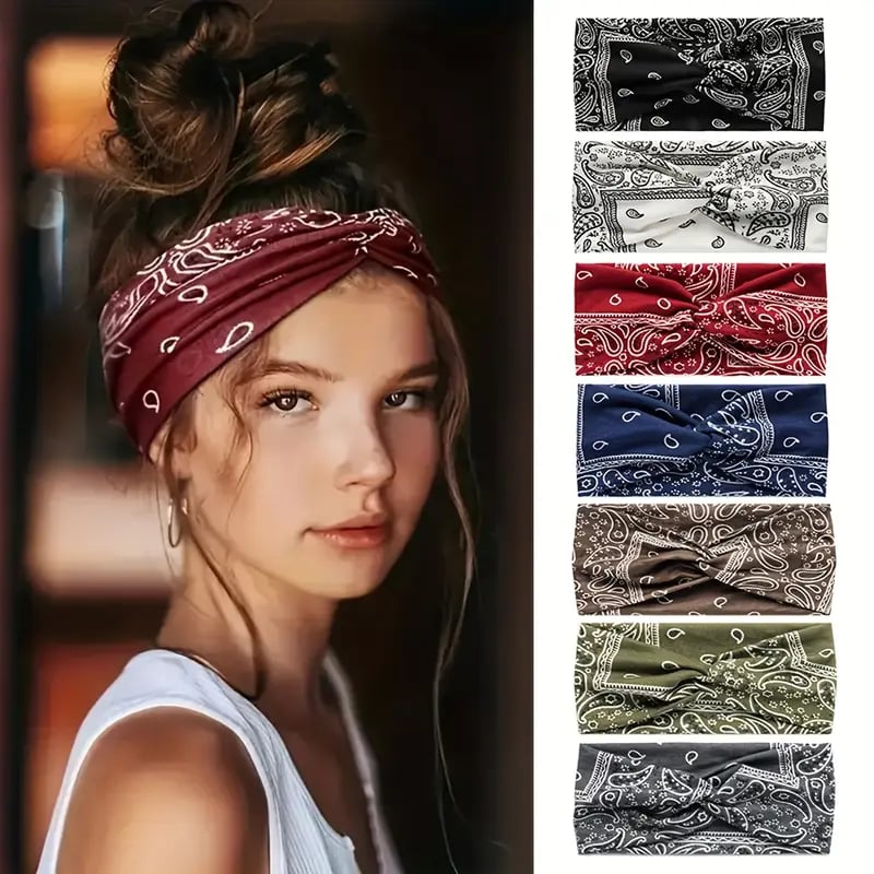Wide headband with Boho Paisley print