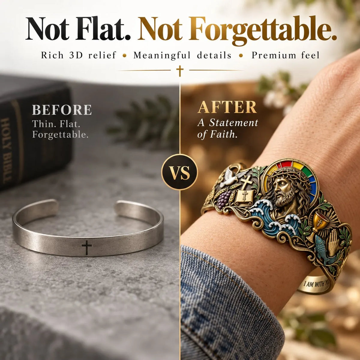 🔥HOT SALE🔥✝️Faith Inspired Jesus Cuff Bracelet | Antique Brass With Scripture Message