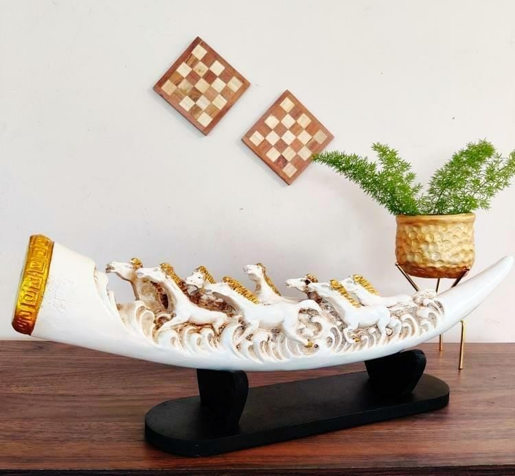 Eight Running Horses Carved In Tusk | Feng Shui Table Accent