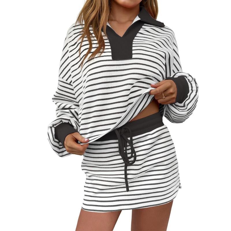 ❄️ Winter 2026 Sale |Women's Striped Two-Piece Casual Sweatshirt and Skirt Set