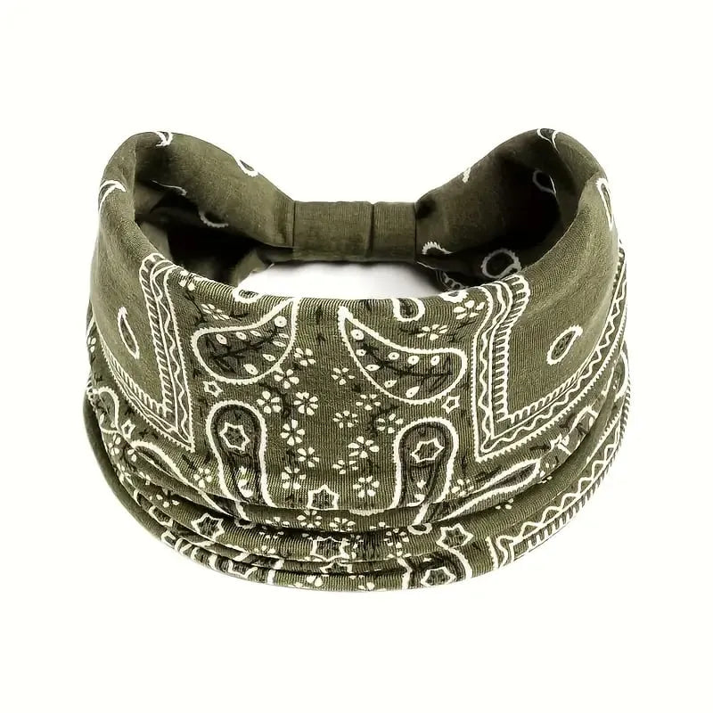Wide headband with Boho Paisley print