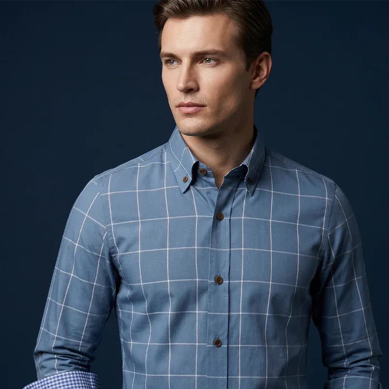 👔  NOW! ⏰ Men's Modern Fit Windowpane Shirt – Tailored cut, breathable cotton & classic check – perfect for office, smart casual or summer events ✨