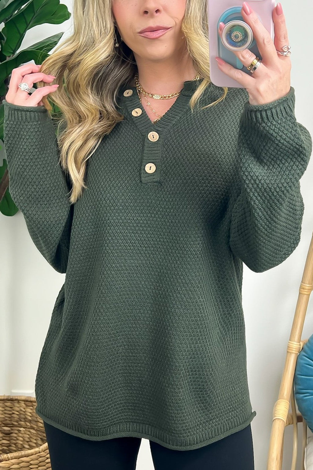 HOT SALE Half Button Henley Knit Sweater