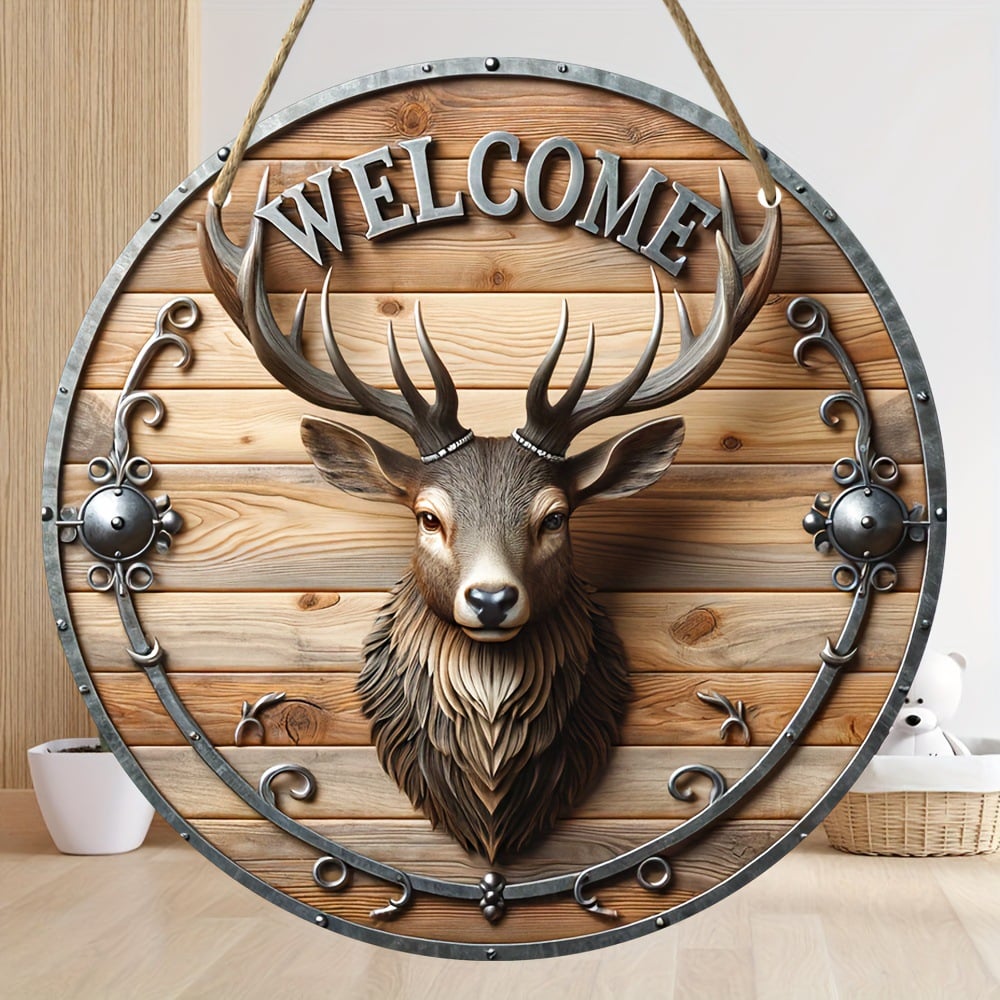 Retro Elk Welcome Sign-Artificial Wooden Wall-Hung Plaque With Rural Theme