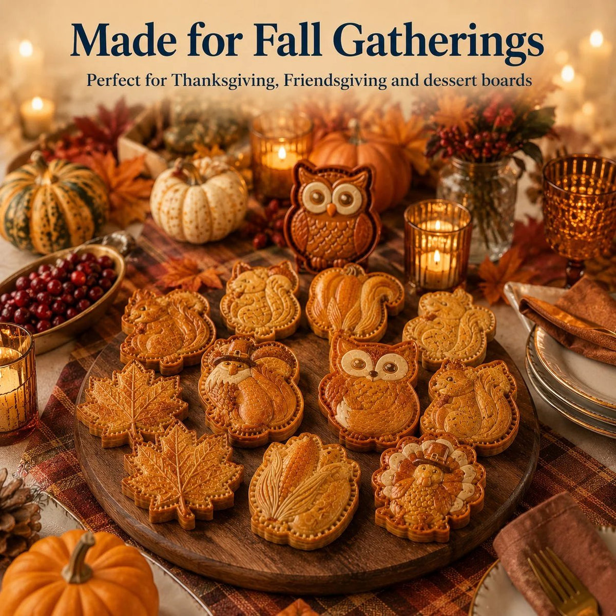 🔥HOT SALE🔥🔥😍 8-Design Fall Mini Pie Mold Collection | Reusable Embossed Molds for Shaping Detailed Owl, Fox, Turkey, Pumpkin, Acorn & More