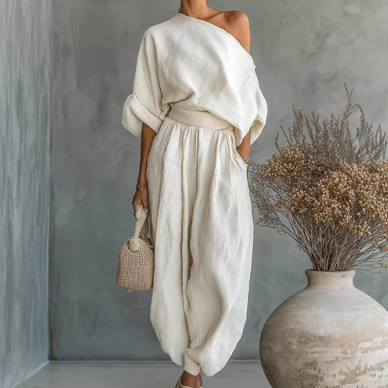Women's Asymmetrical One-Shoulder Top & Pants Set