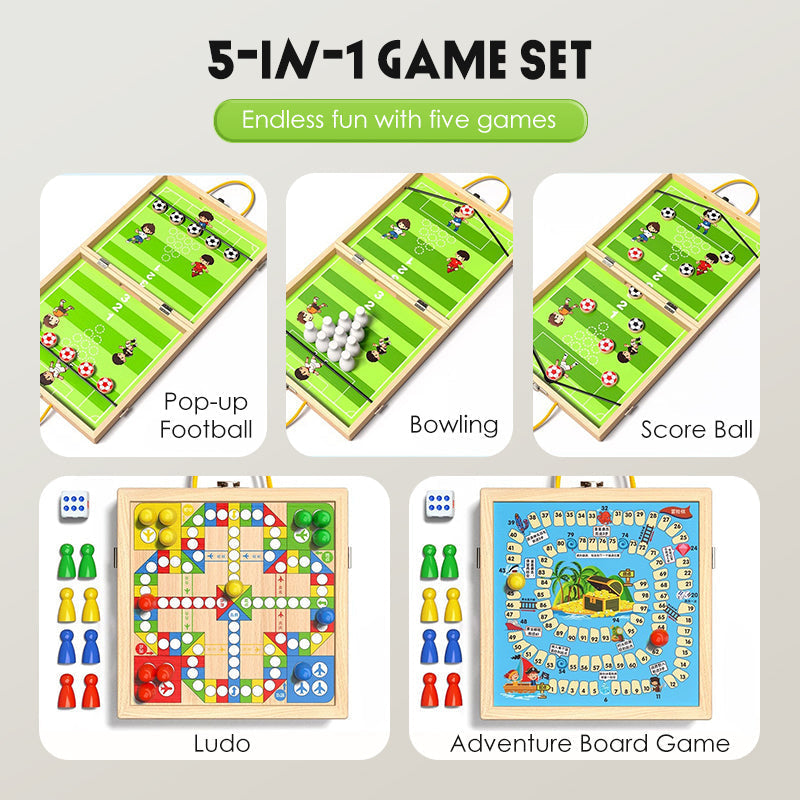 5-in-1 Foldable Wooden Board Game Set