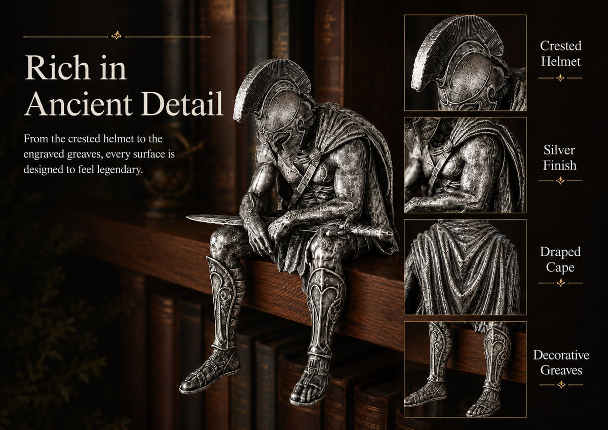 🎁 Ancient Greek Warrior Shelf Sitter – Unique Bookshelf Decor