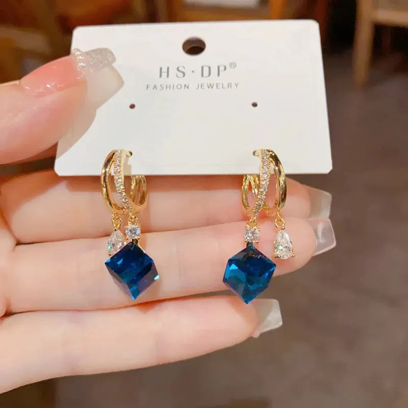 💎Square earrings with blue crystal