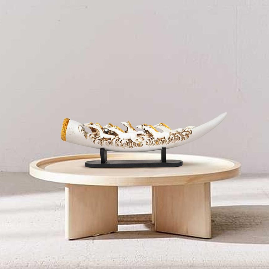 Eight Running Horses Carved In Tusk | Feng Shui Table Accent