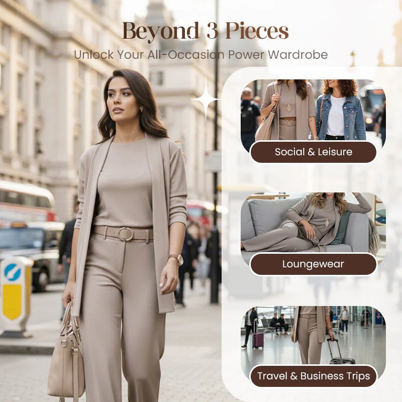 ⏳Weekend Special⏰Elegant 3-piece Set Including Long Cardigan, Top and Pants💞