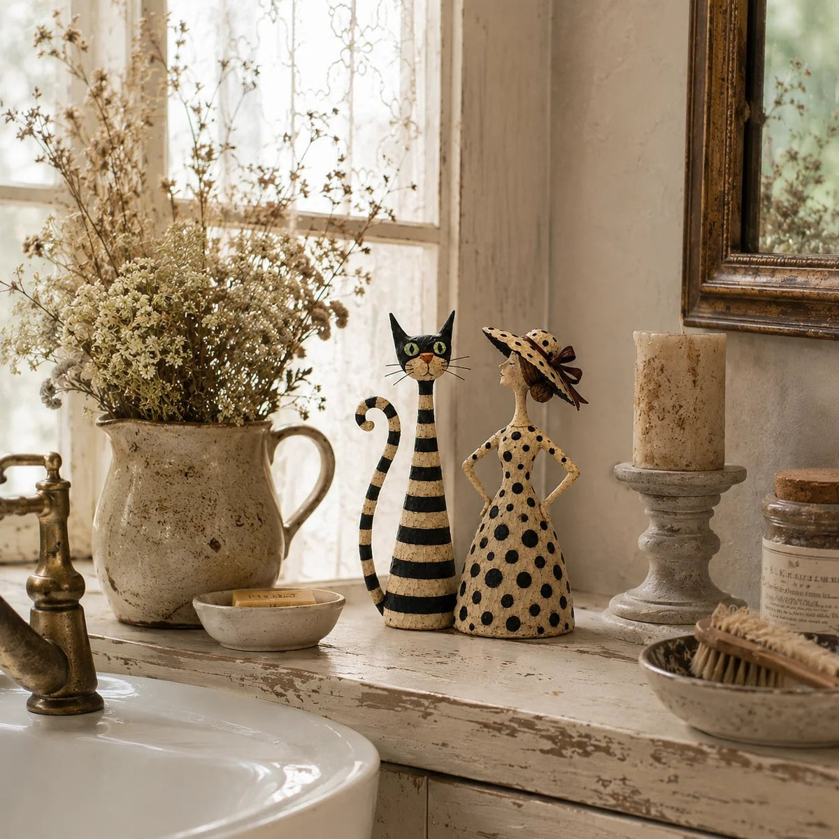 🎉✨Vintage  Cat & Lady Sculptures