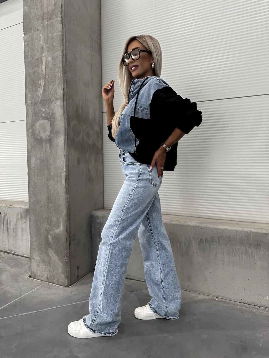Women's Hooded Denim Patchwork Sweatshirt🍂