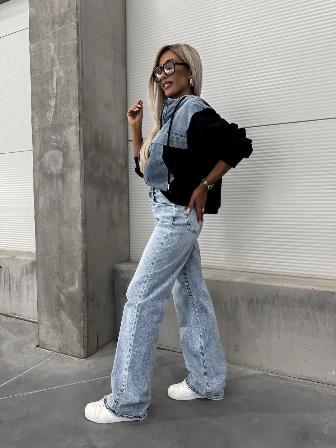Women's Hooded Denim Patchwork Sweatshirt🍂