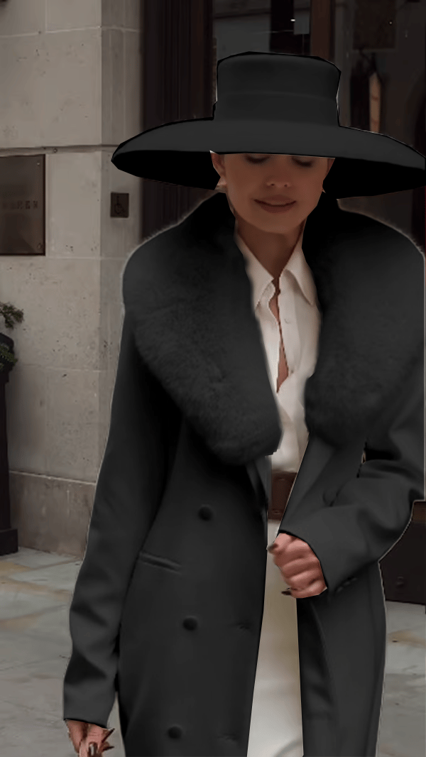Women Vintage Turndown Collar Long Jacket With Wool Collar