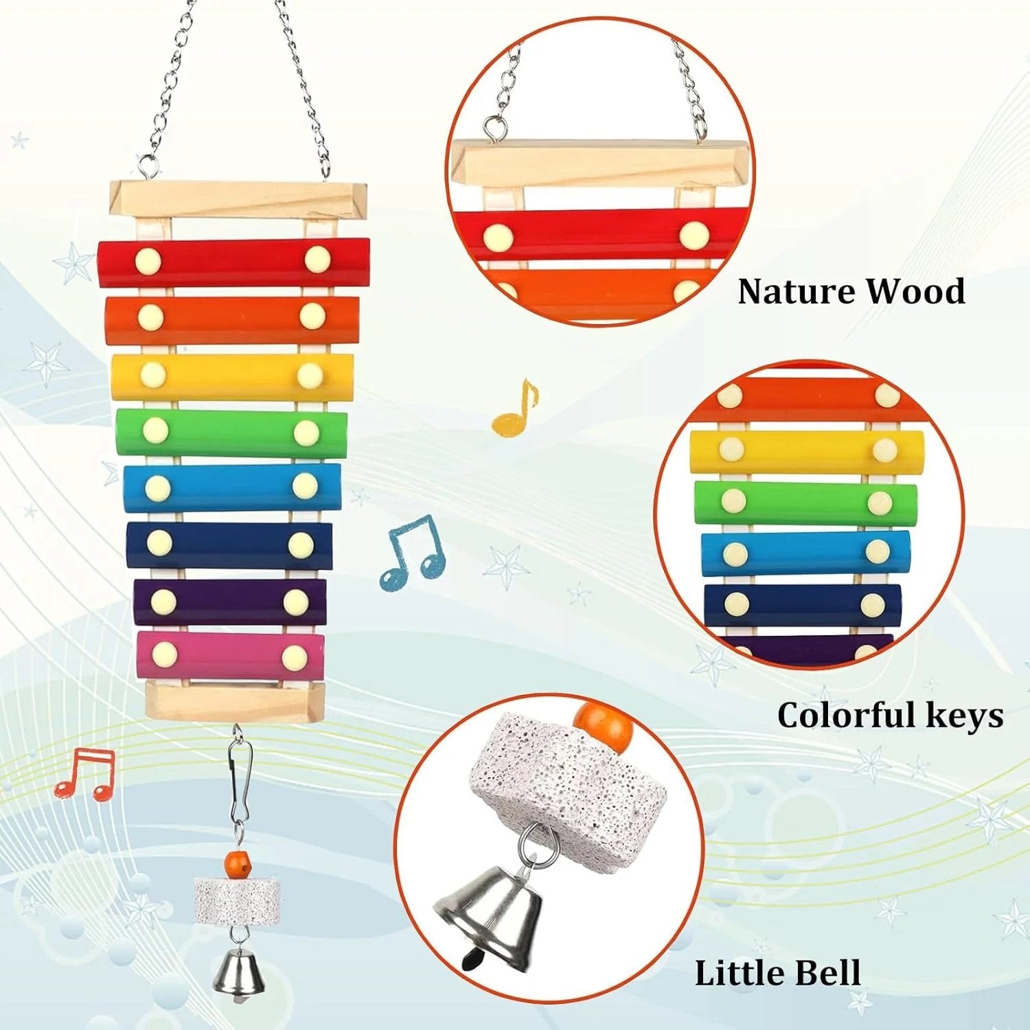 Natural Wood Xylophone & Chew Toy for Parrots