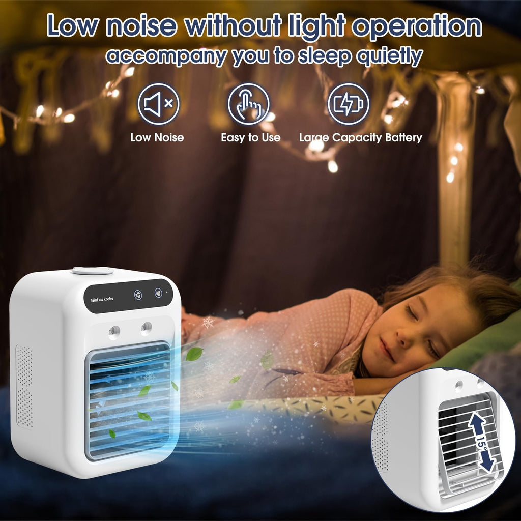 Rechargeable Evaporative Personal Air Conditioner – 2-in-1 Cordless Mist Cooling Fan