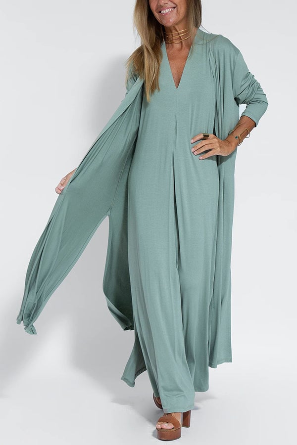Elegant Is Eternal Knit Solid Color Sleeveless Slit Maxi Dress & Slit Drape Cardigan