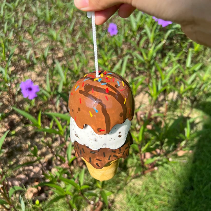 🔥🍨Handmade Ceramic Ice Cream Wind Chime: Garden Decor. Gift