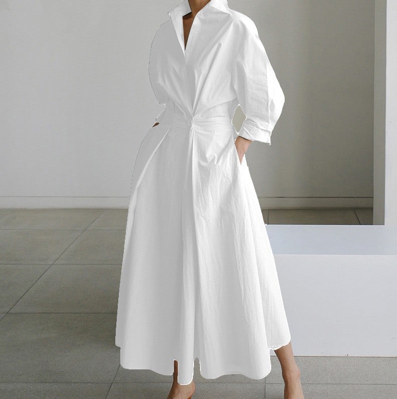 💕What should I wear tomorrow?💕Women's Plain Lapel Shirt Wrap Dress