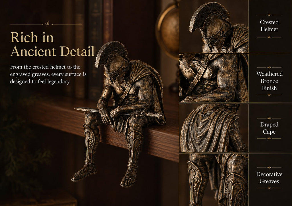 🎁 Ancient Greek Warrior Shelf Sitter – Unique Bookshelf Decor