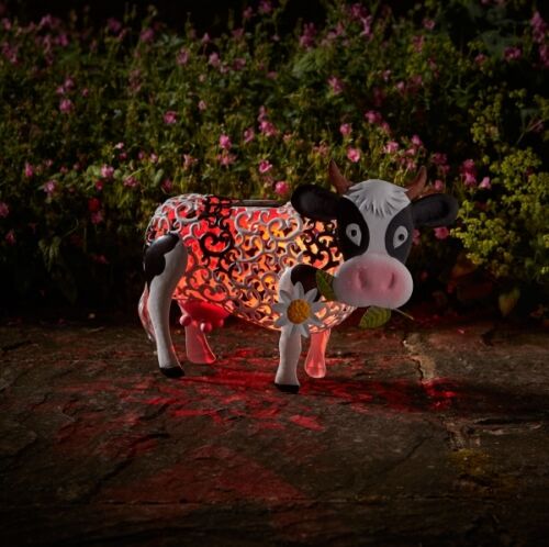 Changing Colour Solar Decorative Metal Cow