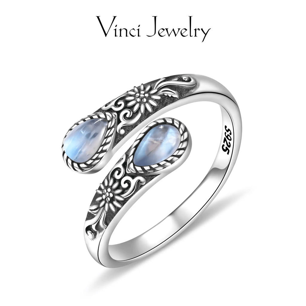💍S925 Sterling Silver Moonstone Women's Adjustable Thumb Open Ring
