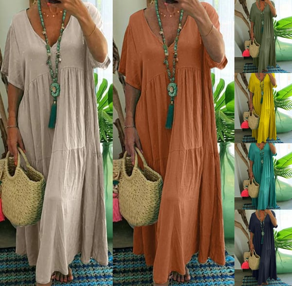 📢📢⏰Women’s Casual Long Dress with Short Sleeves