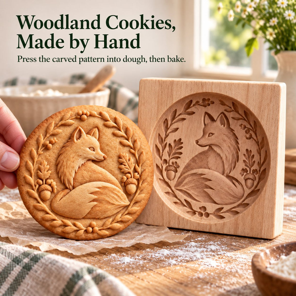🌟✨ Woodland Animal Cookie Mold | 4.7-Inch Wooden Embossing Mold for Cozy Homemade Cookies 🍪