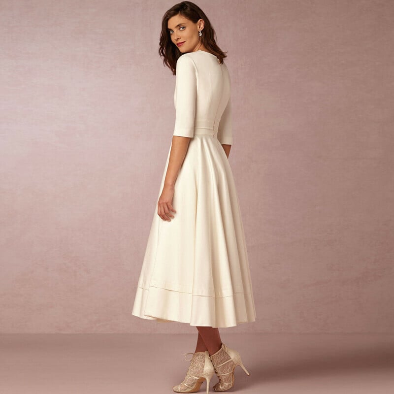 V Neck Pocket Design Half Sleeve Dress