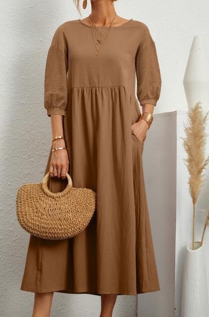 💝Lantern Sleeve Cotton And Linen Summer Dress