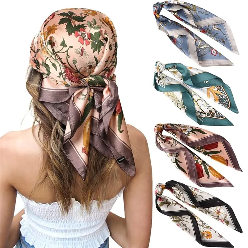 4-piece suit 27.5” Square Silk Like Head Scarf