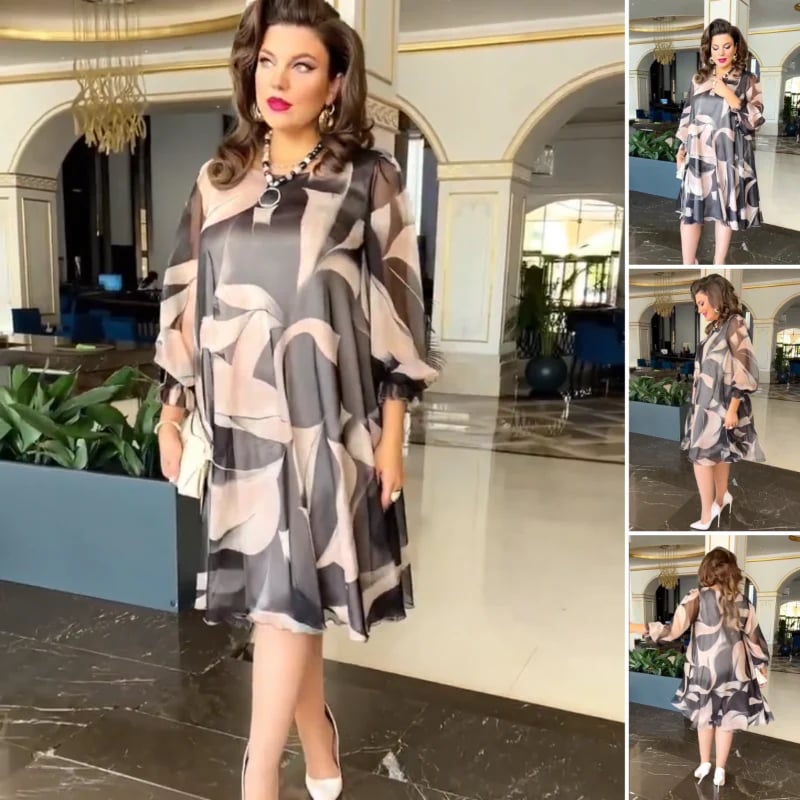 💥Round Neck Long Sleeve Printed Flowy Dress