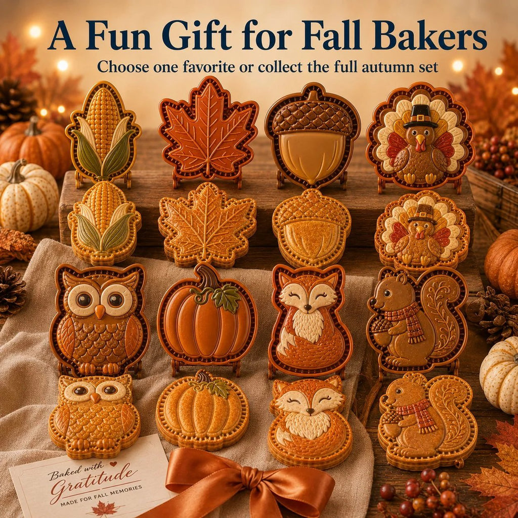 🔥HOT SALE🔥🔥😍 8-Design Fall Mini Pie Mold Collection | Reusable Embossed Molds for Shaping Detailed Owl, Fox, Turkey, Pumpkin, Acorn & More