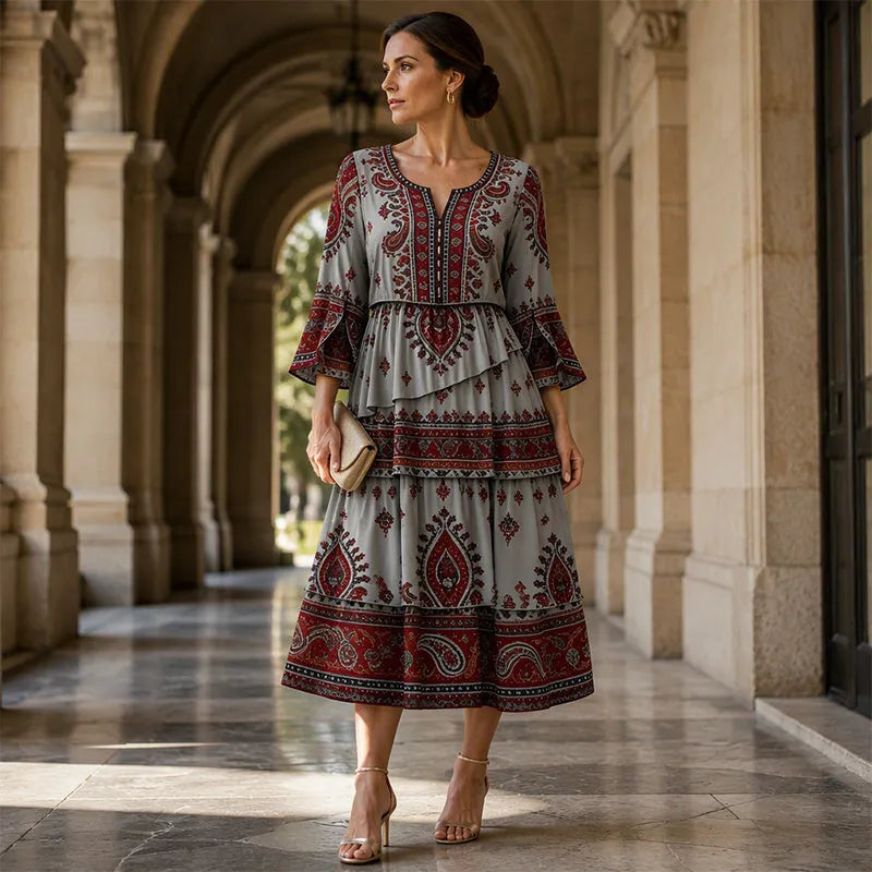 💃Women’s Bohemian V-Neck Tiered Ruffle Dress