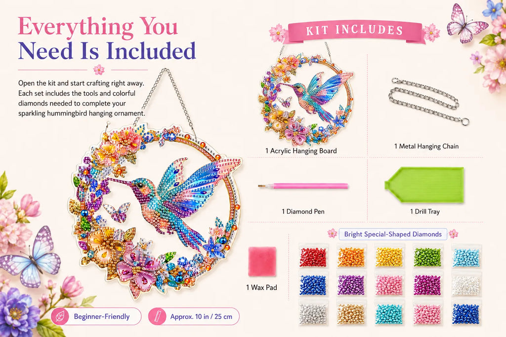 💥Hummingbird Diamond Art Hanging Ornament Kit – Sparkling DIY Window Ornament 🐦✨