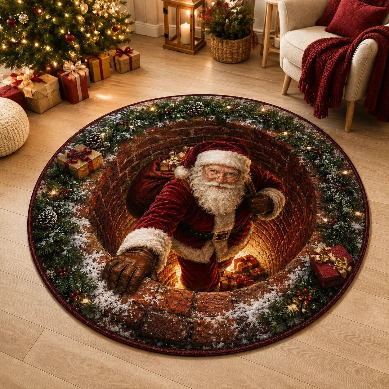 🔥HOT SALE🔥🎄 Christmas 3D Illusion Rug – Magical Holiday Portal Floor Decor