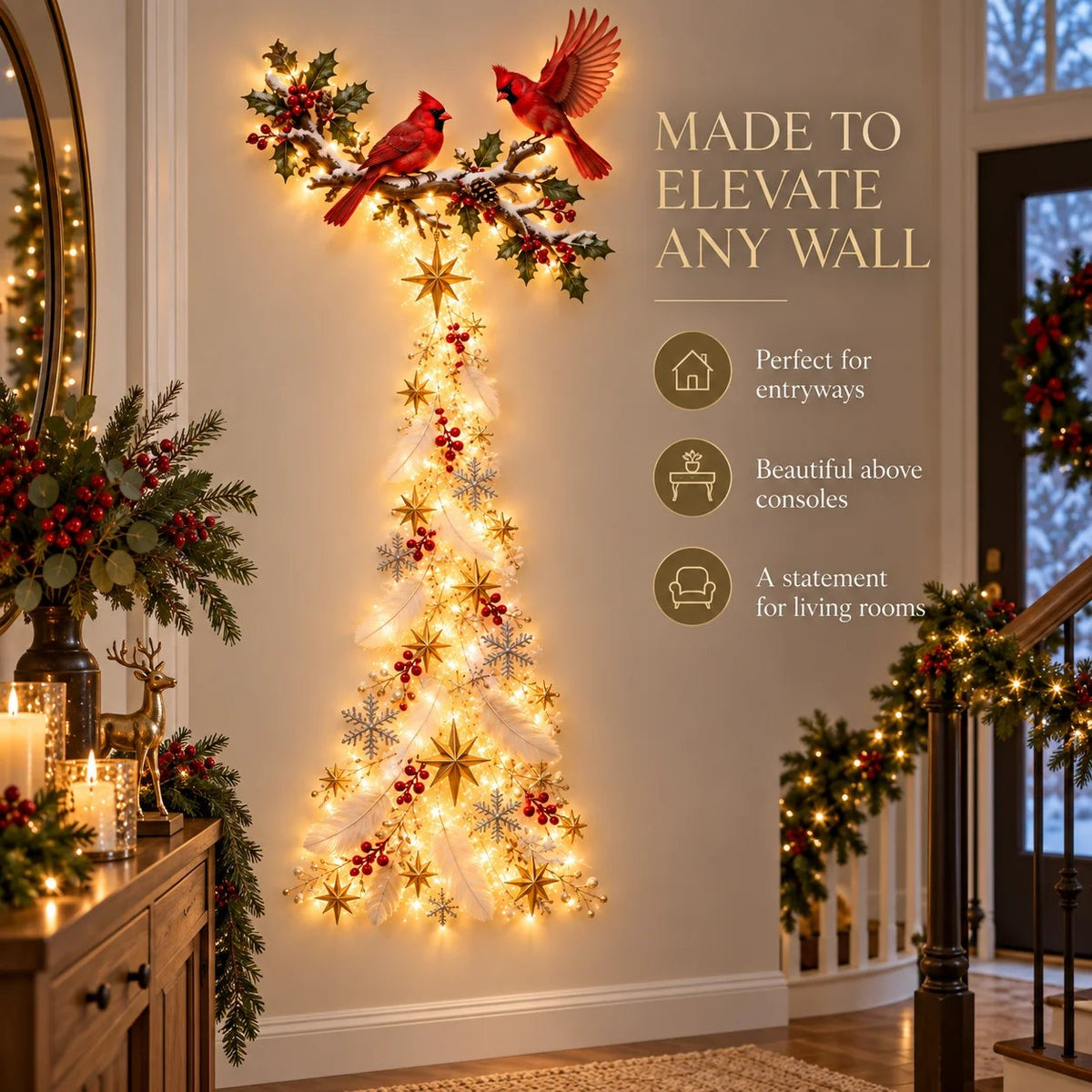 🐦 Cardinal Blessing Cascade Wall Light – Glowing Red Bird & Starlight Wall Décor