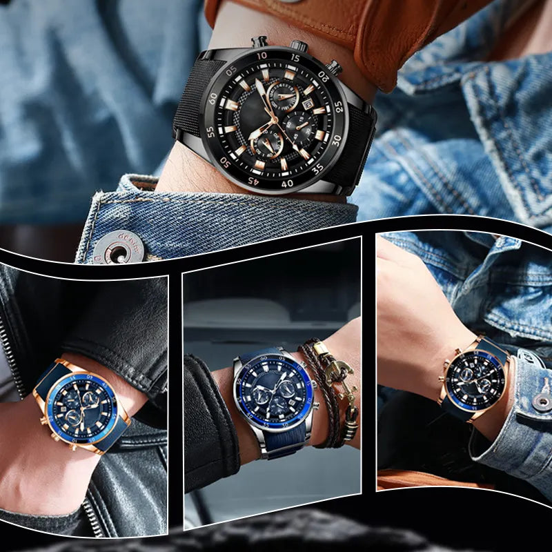 ✨ Men's Waterproof Multifunctional Quartz Watch – Chronograph Design, Luminous Hands & Stainless Steel 🌊