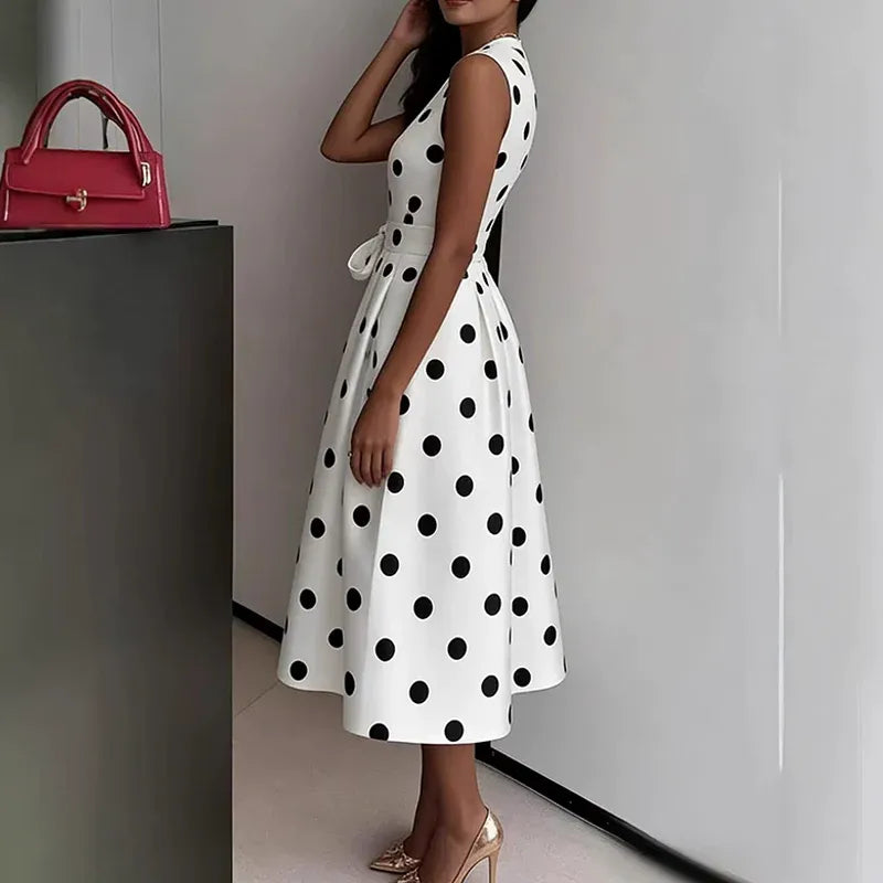 ⏰Women's Polka Dot Sleeveless V-Neck Dress