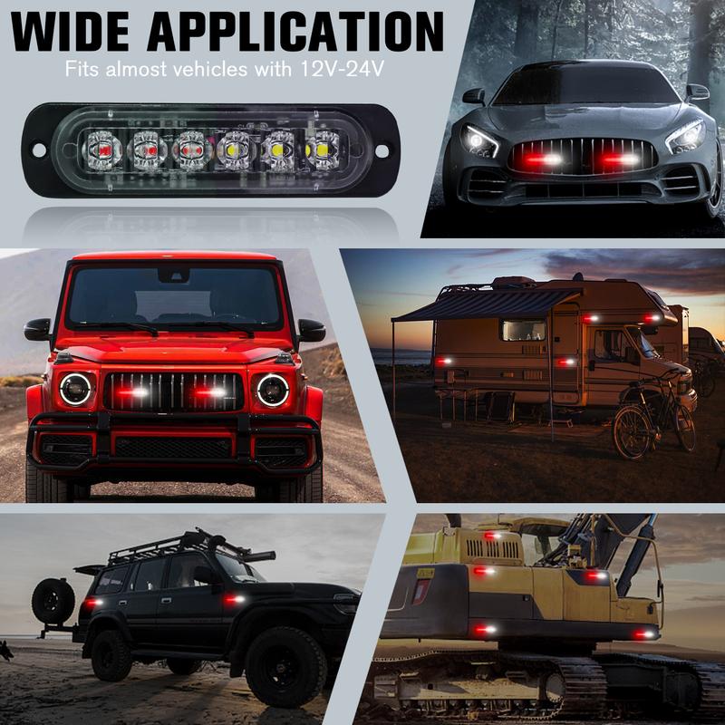 Dual-Color LED Strobe Warning Light |  Red and White Warning Light for Car Truck, Roadside Safety, Home Emergency Kits