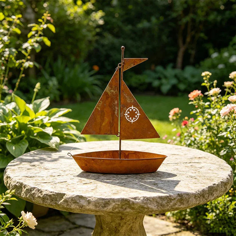 🌱  Rustic Sailboat Metal Planter - Handcrafted, weather-resistant & perfect for succulents, herbs or flowers – charming garden or shelf decor 🏡