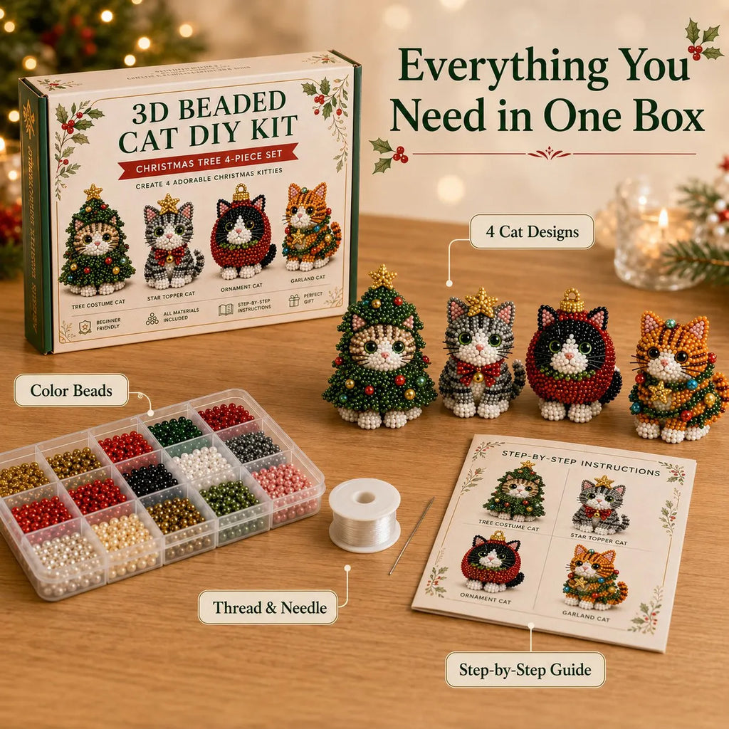 🐱✨ Create Your Own 3D Beaded Christmas Cats | Beginner-Friendly DIY Kit