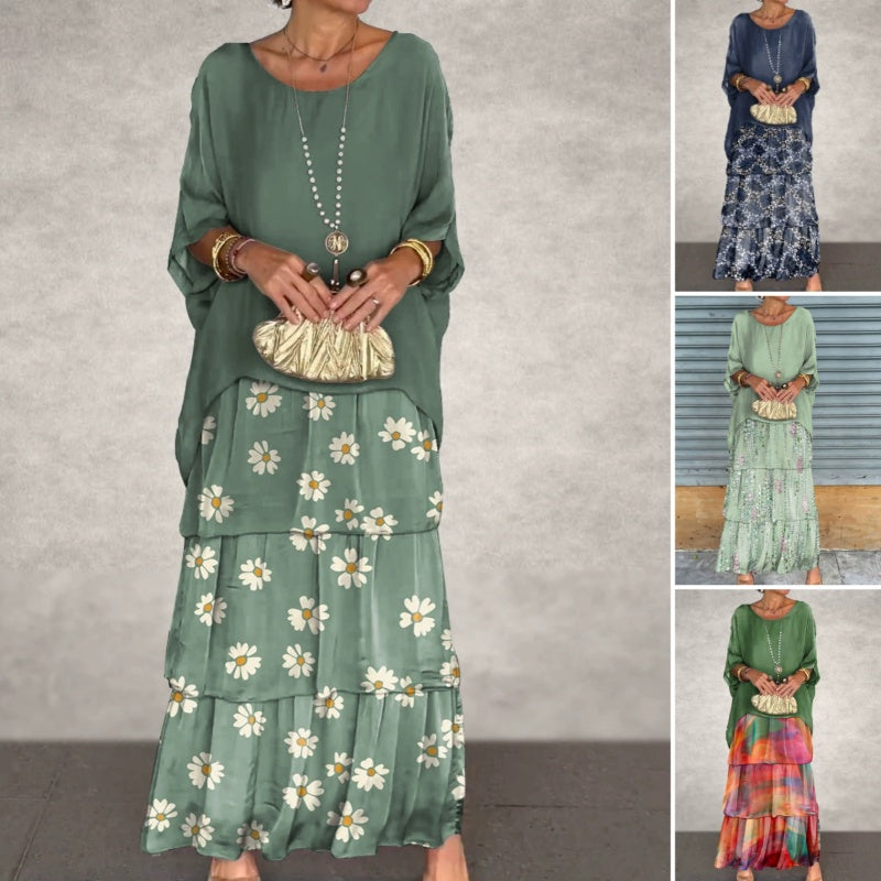 Elegant Round Neck Mesh Floral Layered Dress