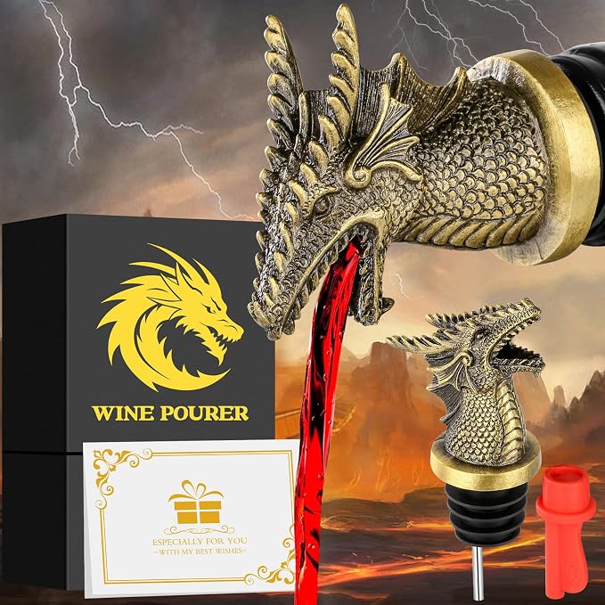 Dragon Head Wine Pourer & Bottle Stopper Set