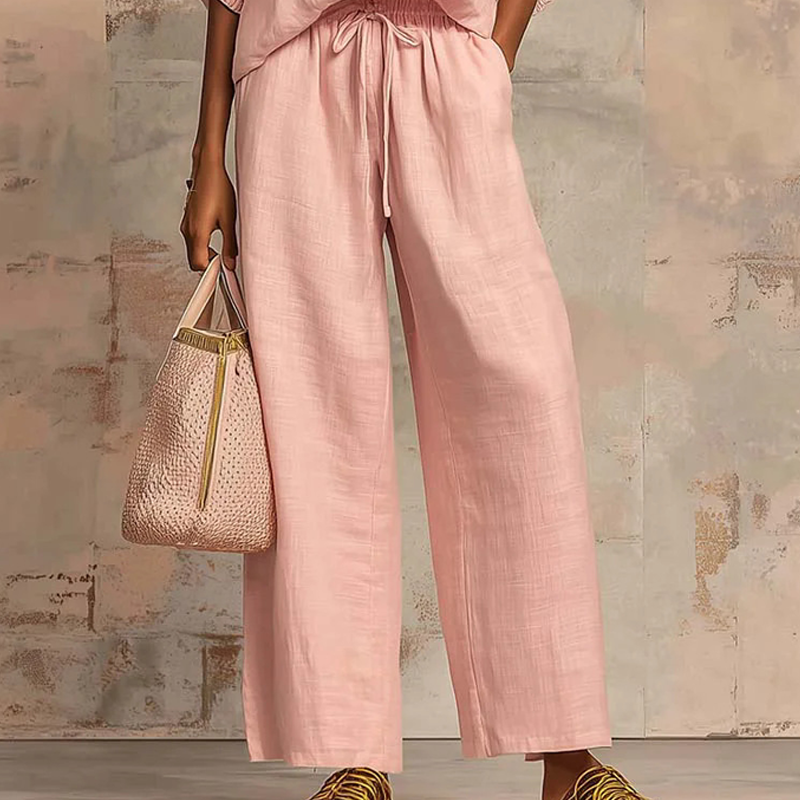 👚 👖 Women's Solid Color 2-Piece Tracksuit – Puff Sleeve, Wide Leg, Zipper Detail ✨