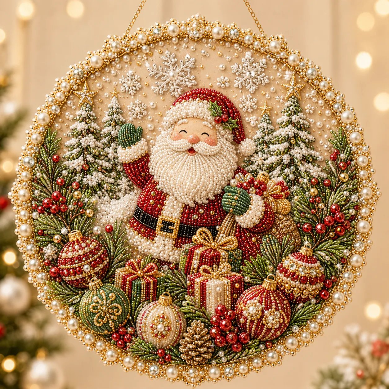 🔥HOT SALE🔥🌸🌻🍂🎄✨ Four Seasons & Holiday Pearl Art Hanging Wreath Kit | Luxury Flocked Canvas with Scratch-Resistant Non-Fading Pearl Beads DIY Handmade Seasonal Decor 💎